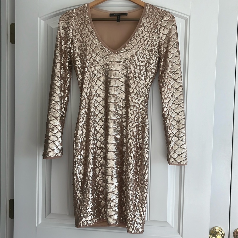 BCBG gold sequin Sabryna dress